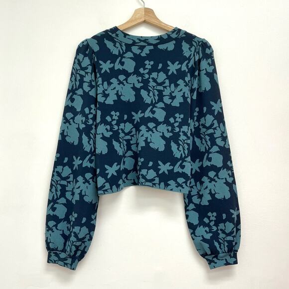 MILLY Floral Print Cropped Balloon Sleeve Crew Knit Designer Sweater - Small* - Picture 2 of 10